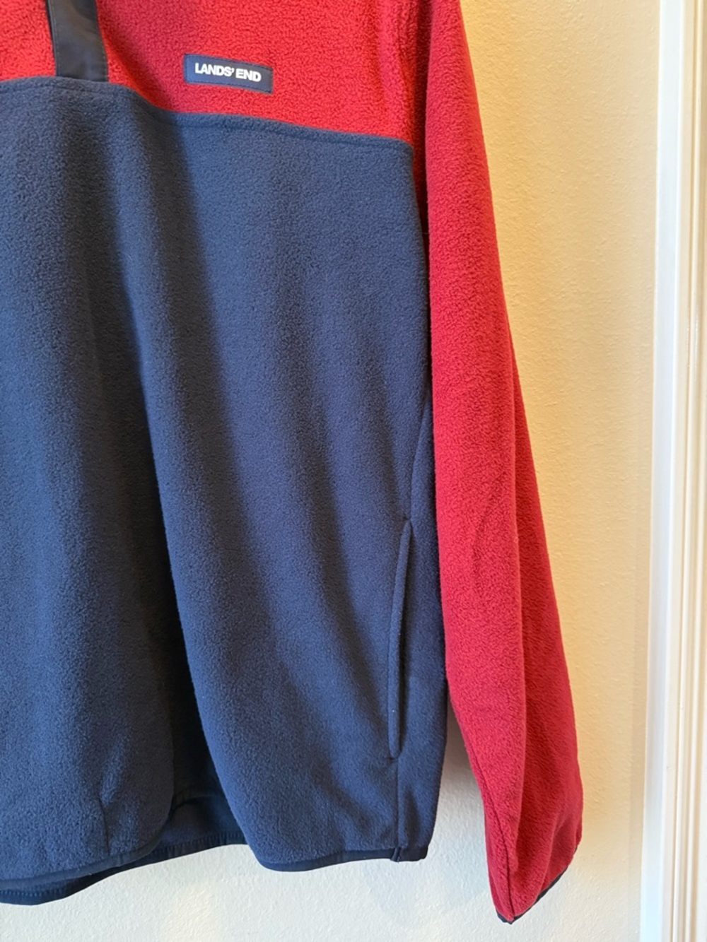Land’s End Men Colorblock Burgundy Red Soft Fleece MD Quarter Button Sweater NWT - Picture 4 of 14